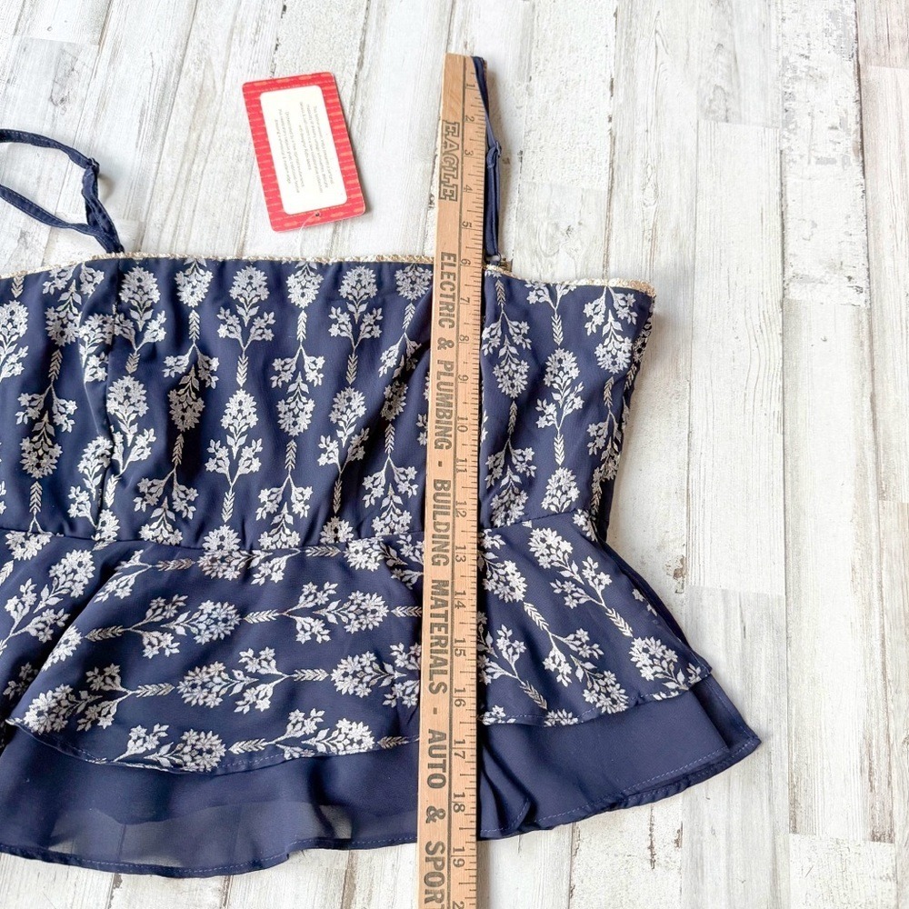 Ridhi Mehra x Indya Navy Blue Peplum Cami Top Metallic Floral Women's M NWT - Picture 14 of 16